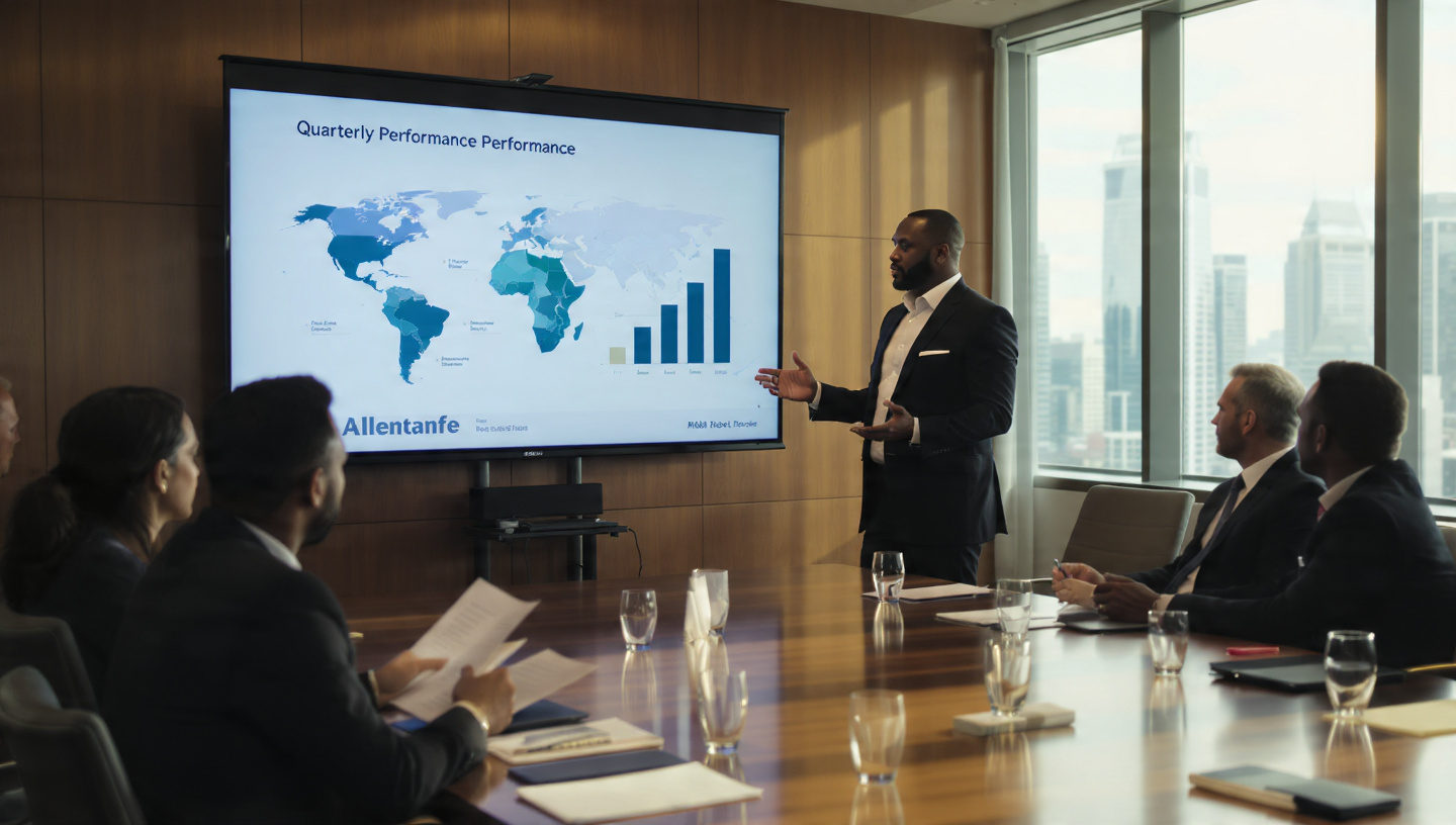 Financial reporting desk with charts and data