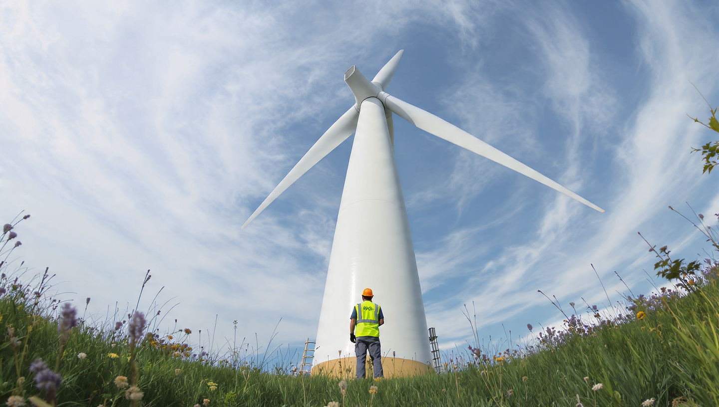Onshore wind turbines in open farmland